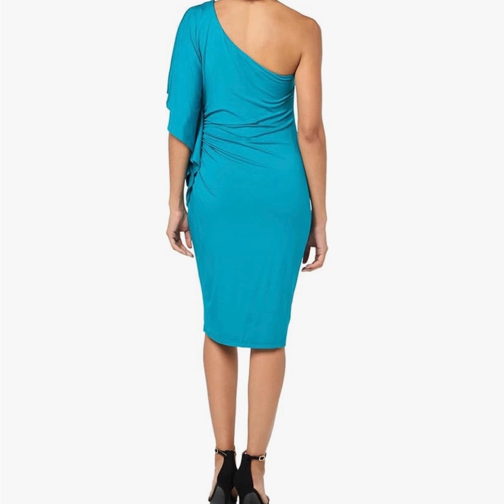 Trina Turk NWT Blue Asymmetrical Ruched Cocktail Dress - Picture 4 of 7